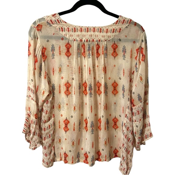 Lucky Brand Mix Print Boho Top Southwest Aztec Blouse Womens Large Flowy Hippie - Picture 4 of 6